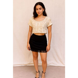 Cream Velvet Crop Top & Black Mini Skirt - size 6